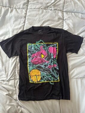 Marvel Black Spider-Man Graphic Tee with Pink & Yellow Accents